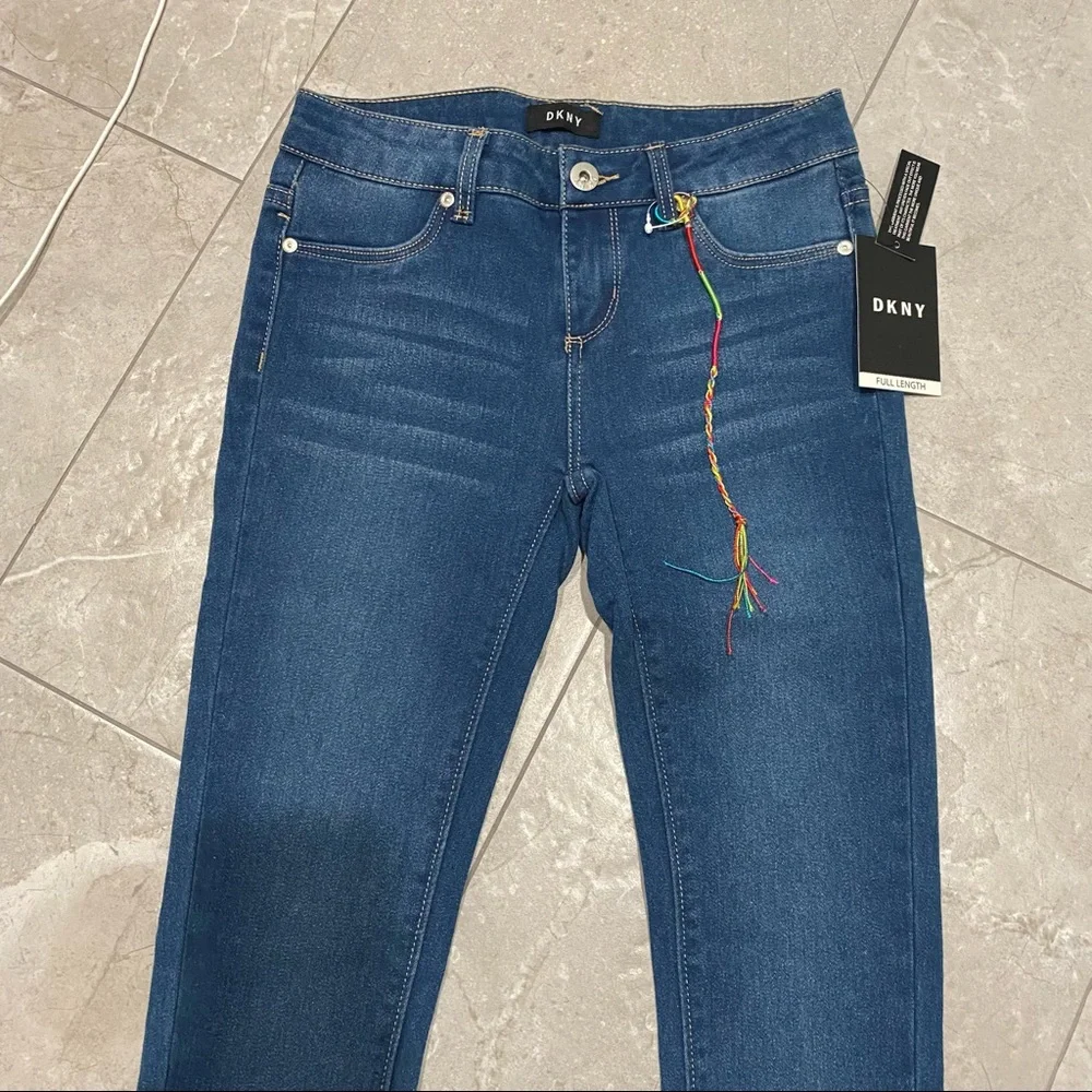 NWT Kids DKNY Girls Dark Wash Blue Skinny Denim Jeans Size 14 XL